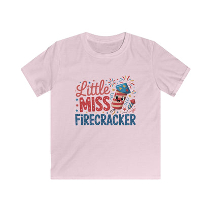 Kids T-Shirt – "Little Miss Firecracker" Patriotic 4th of July Tee for Girls