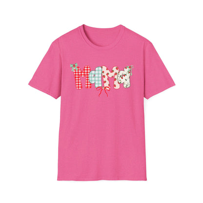 Mama Patterned Patchwork T-Shirt — Floral & Gingham "Mama" Design, Cute Mother's Day Gift