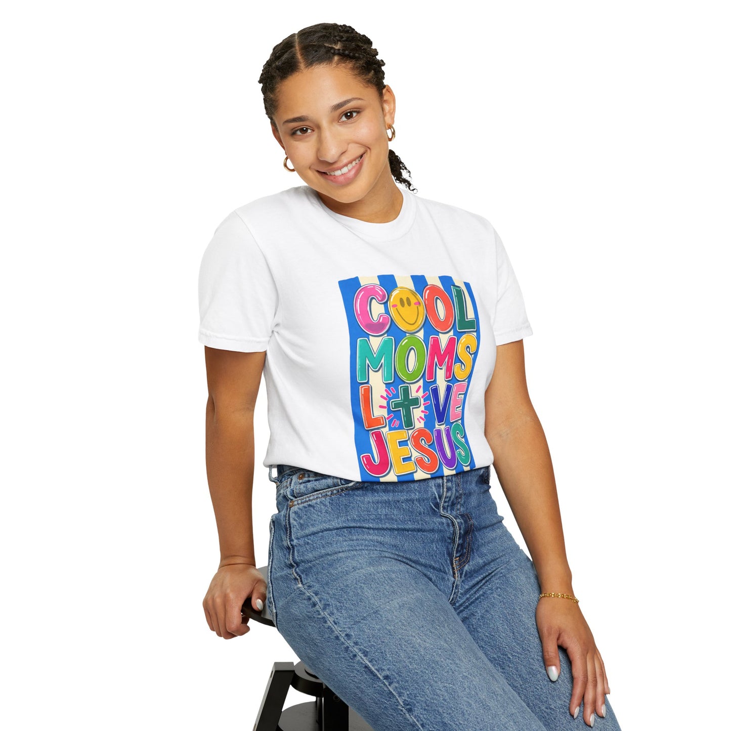 Cool Moms Love Jesus T-Shirt — Colorful Retro Christian Graphic Tee