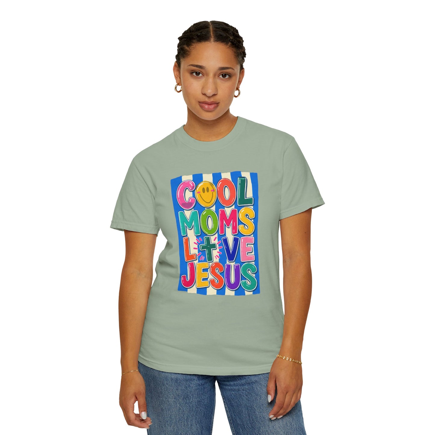 Cool Moms Love Jesus T-Shirt — Colorful Retro Christian Graphic Tee