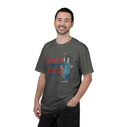 Liberty Looks Good On Me T-Shirt — Statue of Liberty Fourth of July Tee