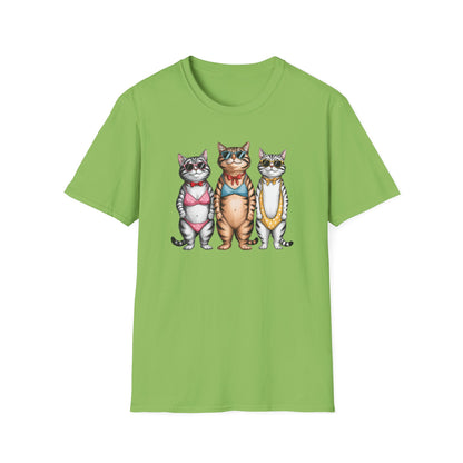 Funny Cats in Bathing Suits T-Shirt — Retro Trio Cat Beach Tee