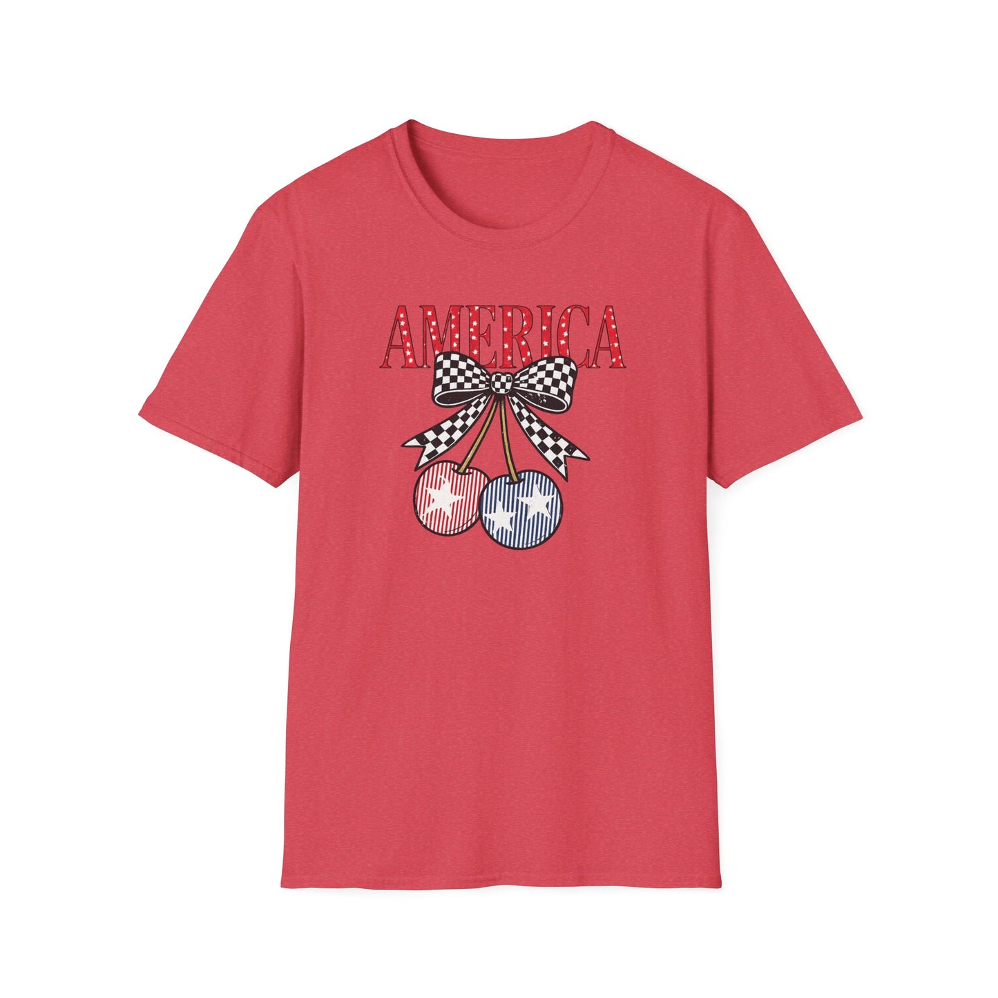 America Cherry Graphic T-Shirt – Patriotic Stars & Stripes Fourth of July Tee