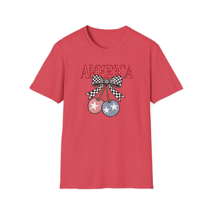 America Cherry Graphic T-Shirt – Patriotic Stars & Stripes Fourth of July Tee