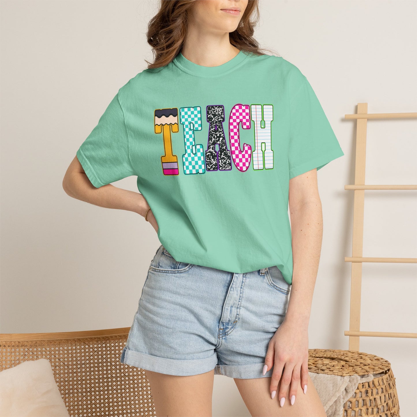 Teach Colorblock Graphic T-Shirt — Fun Teacher Appreciation Tee