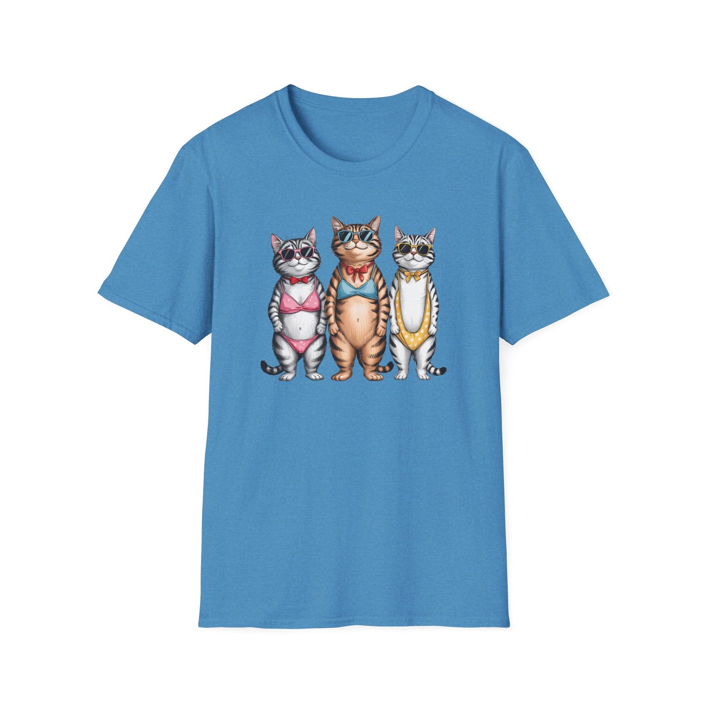 Funny Cats in Bathing Suits T-Shirt — Retro Trio Cat Beach Tee
