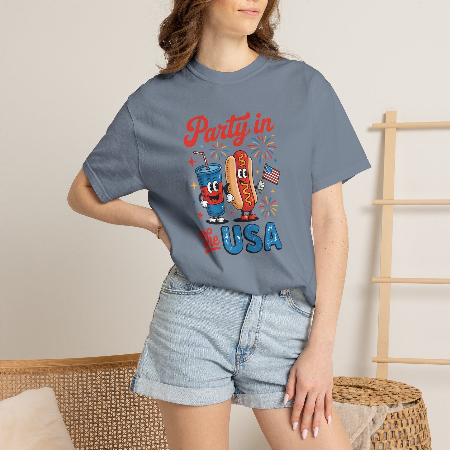 Party in the USA T-Shirt — Patriotic Hot Dog & Soda 4th of July Tee