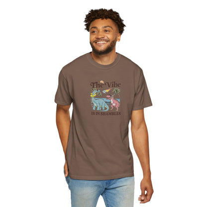 Retro Dinosaur Tee — "The Vibe Is In Shambles" Graphic T-Shirt