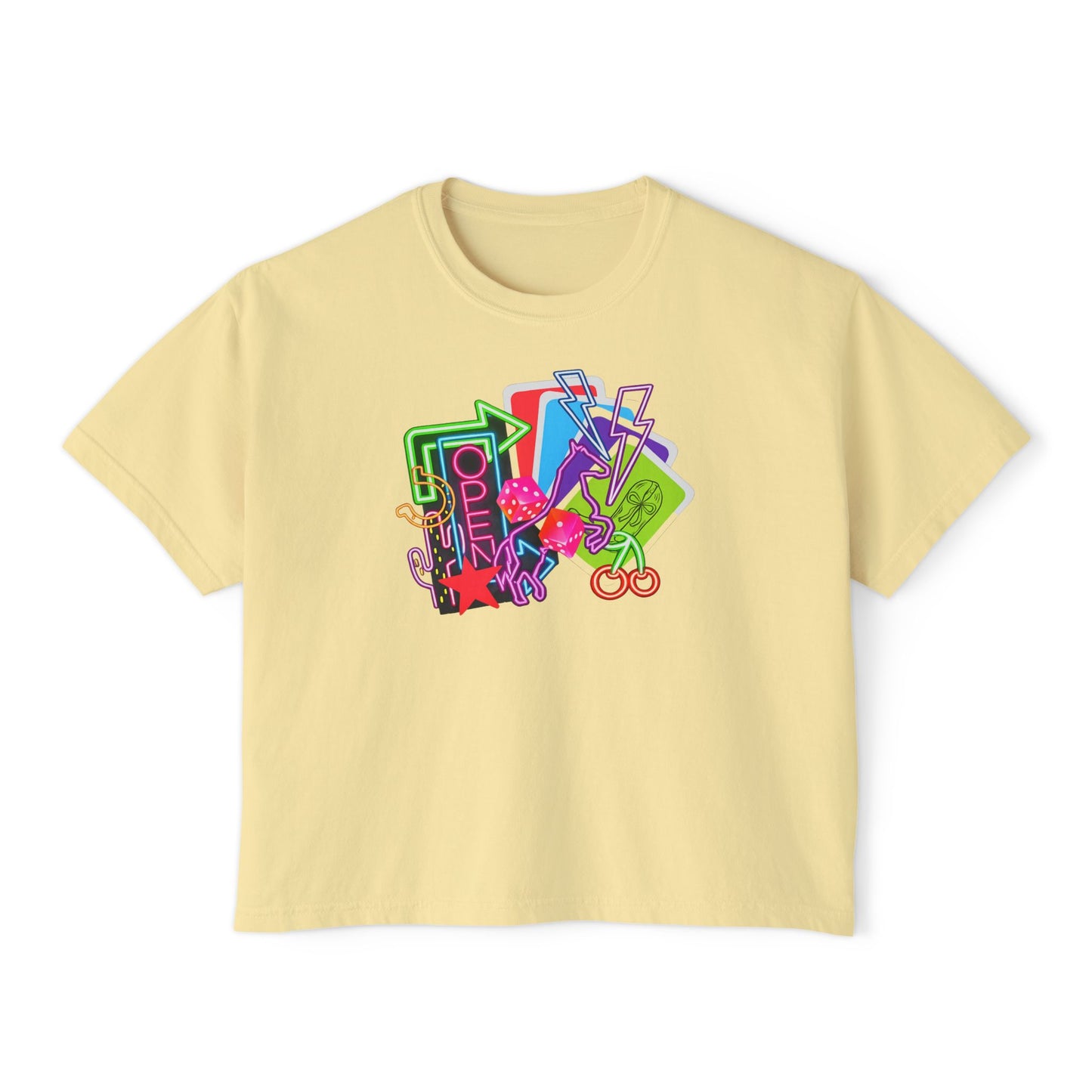 Retro Neon Makeup Graphic Tee — Women's Boxy Tee