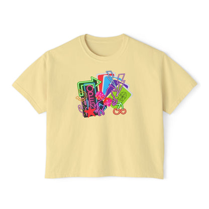 Retro Neon Makeup Graphic Tee — Women's Boxy Tee