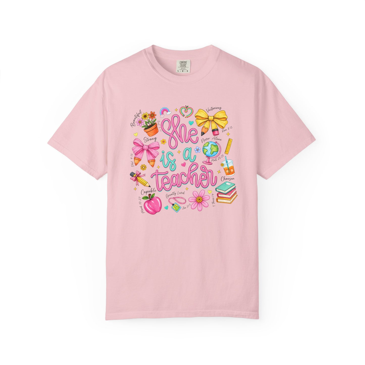 Teacher T-Shirt — "She is a Teacher" Cute School Supplies Design