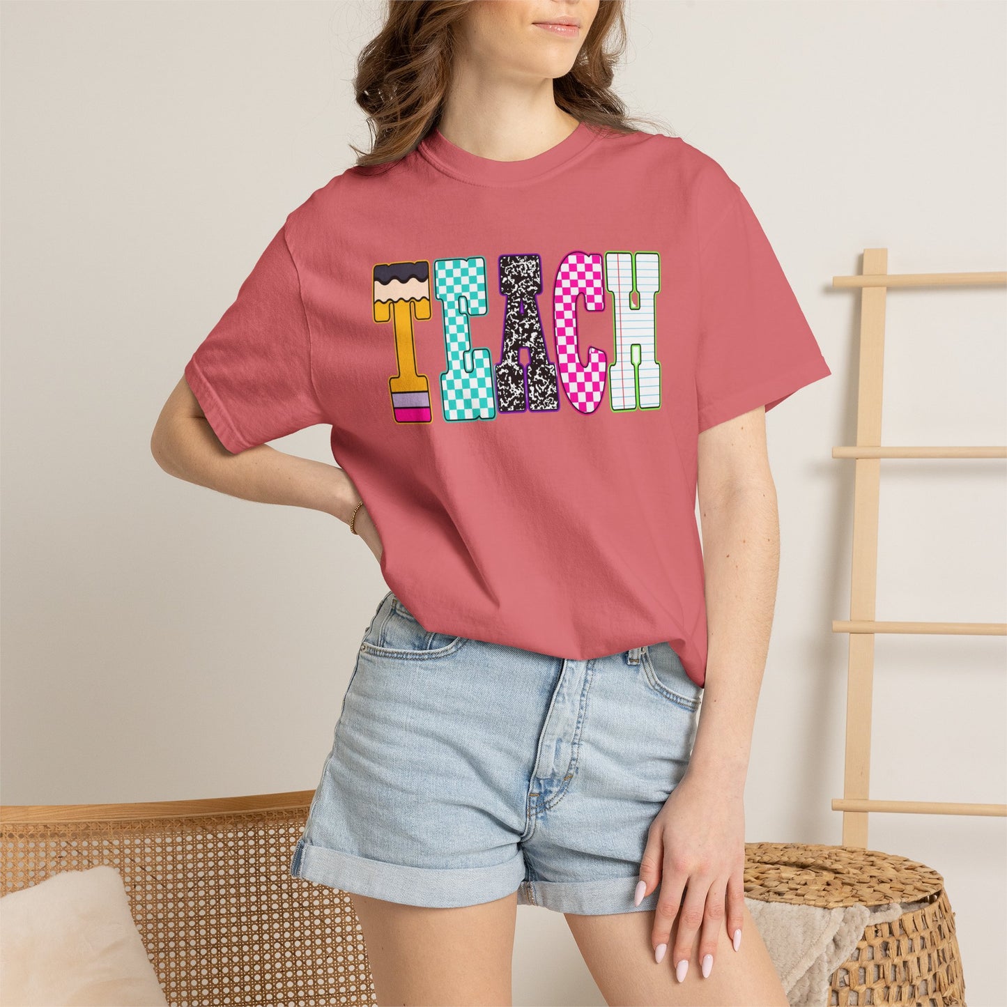 Teach Colorblock Graphic T-Shirt — Fun Teacher Appreciation Tee