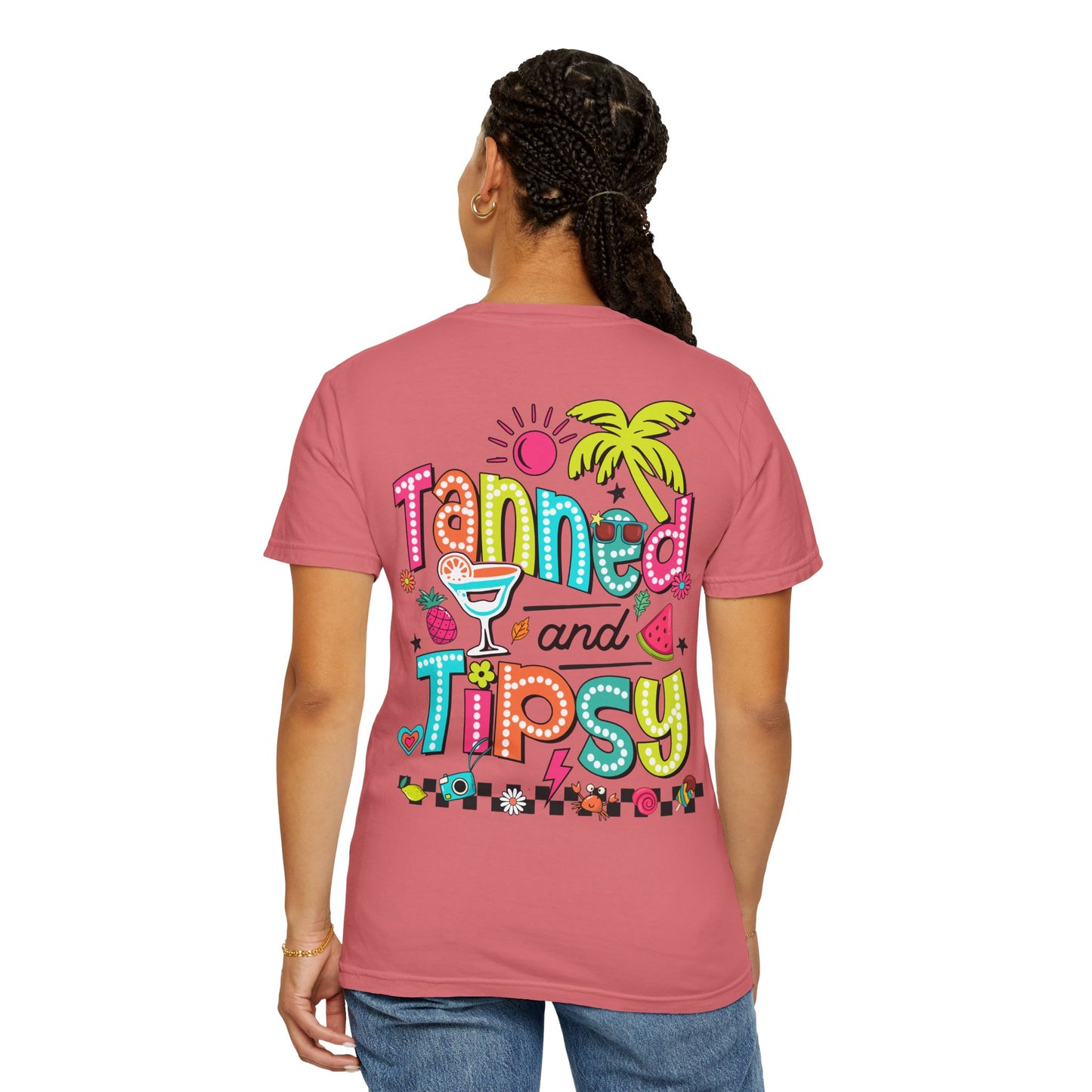 T-Shirt — "Tanned and Tipsy" Colorful Tropical Cocktail Tee