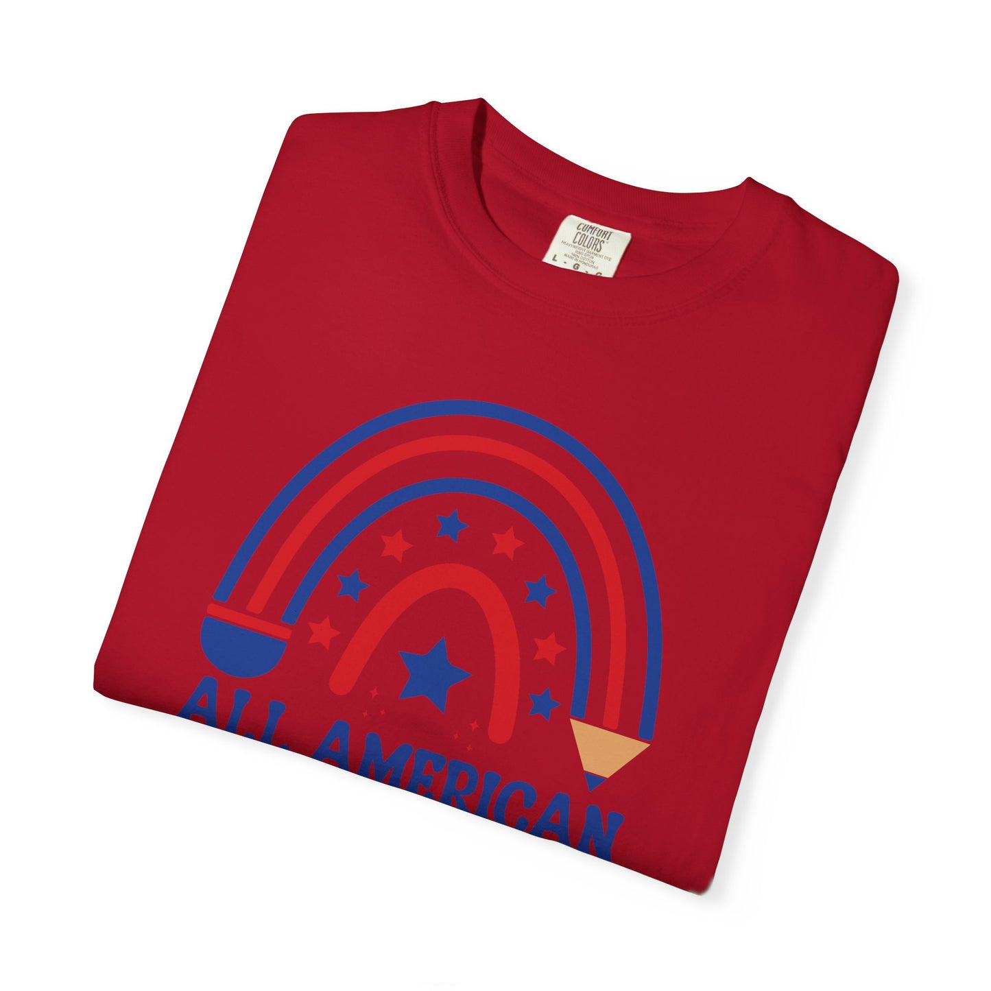 All American Teacher T-Shirt — Patriotic Rainbow Teacher Top
