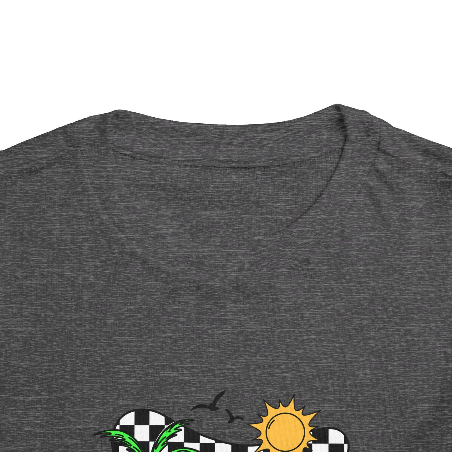 Toddler Tee — "Beach Vibes" Surfboard & Palm Tree Graphic