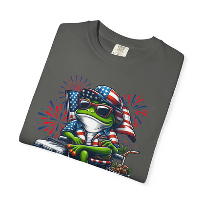Patriotic Frog BBQ T-Shirt — Fourth of July Frog with American Flag Bandana