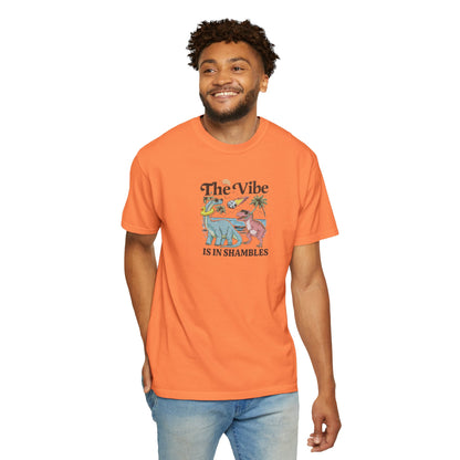 Retro Dinosaur Tee — "The Vibe Is In Shambles" Graphic T-Shirt