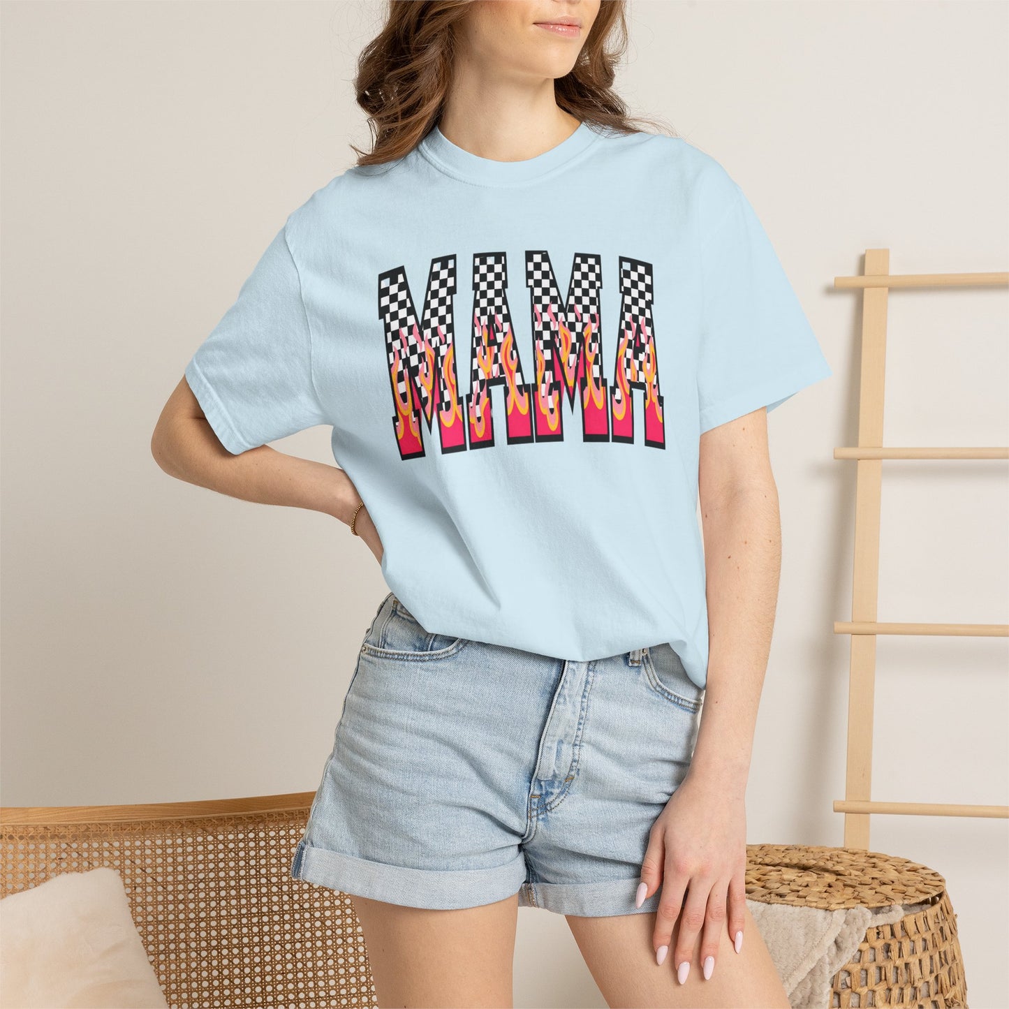 Mama Graphic T-Shirt — Checkerboard & Flame Retro Tee