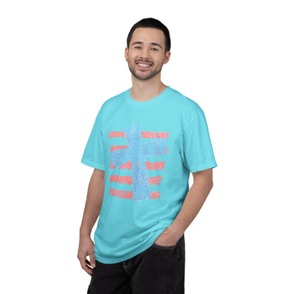 Cross & Stripes T-Shirt — Retro Coastal Church Graphic Tee