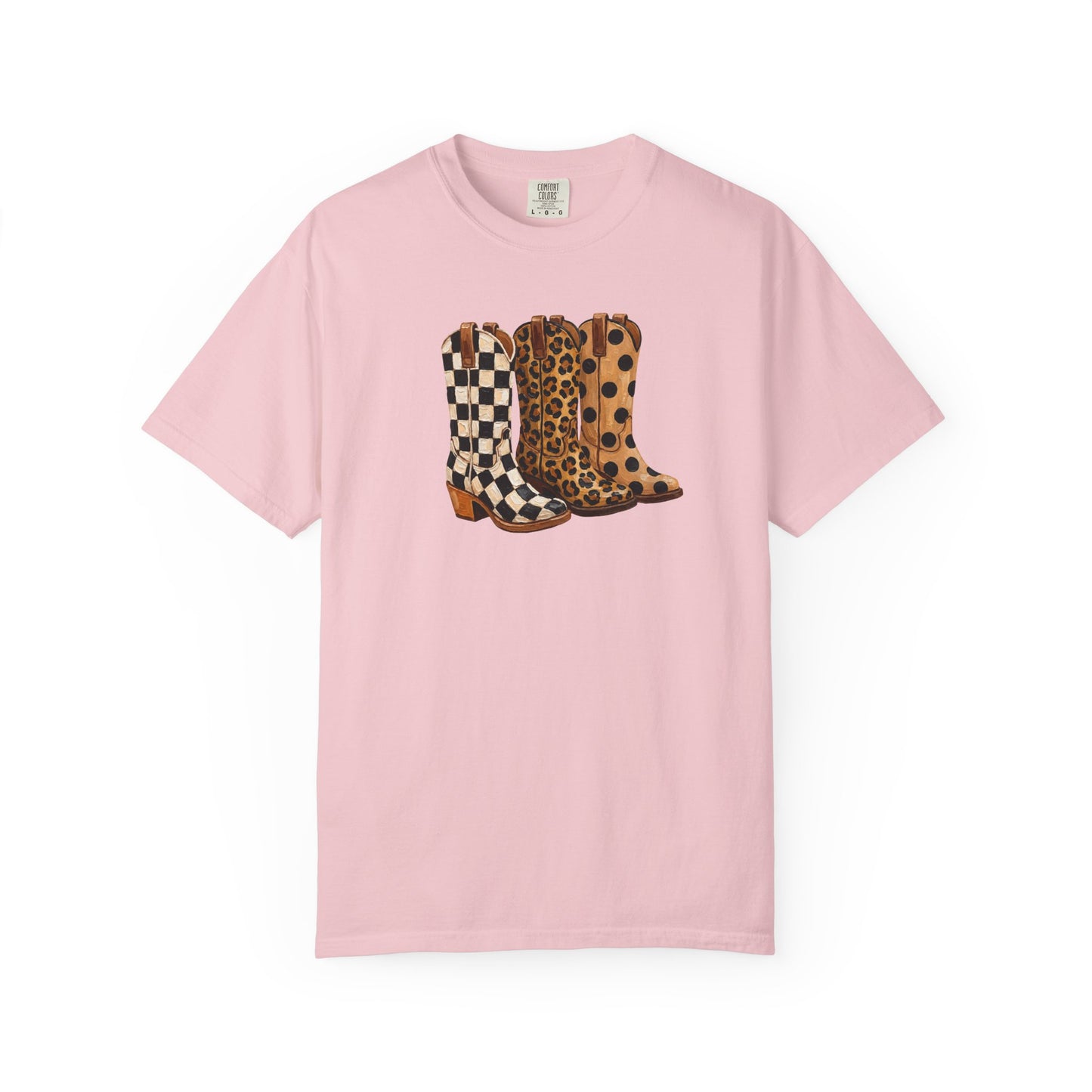 Cowgirl Boots Graphic T-Shirt — Checker & Leopard Print Western Tee