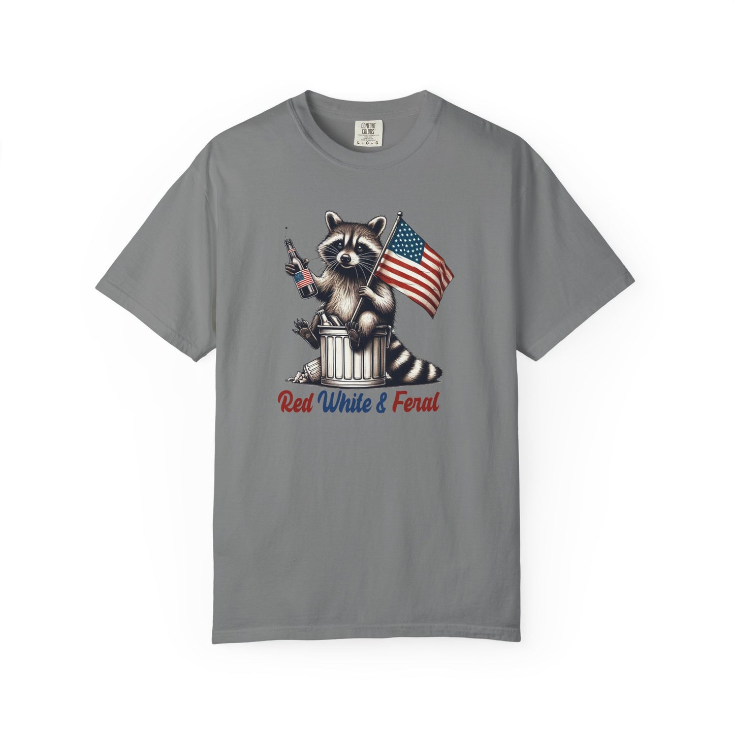 Patriotic Raccoon T-Shirt — "Red White & Feral" American Flag Graphic