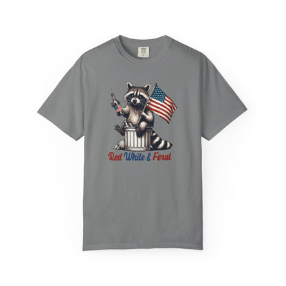 Patriotic Raccoon T-Shirt — "Red White & Feral" American Flag Graphic
