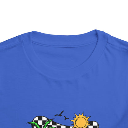 Toddler Tee — "Beach Vibes" Surfboard & Palm Tree Graphic