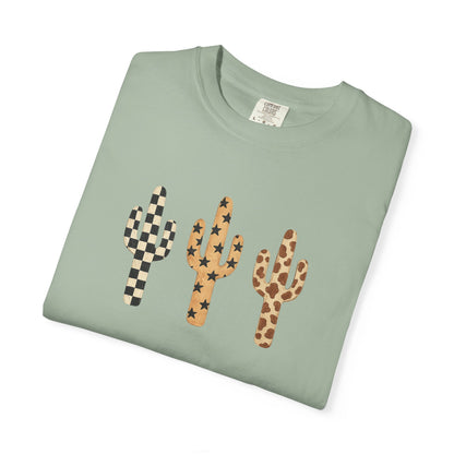 Cactus Trio Graphic T-Shirt — Checkerboard & Leopard Desert Tee