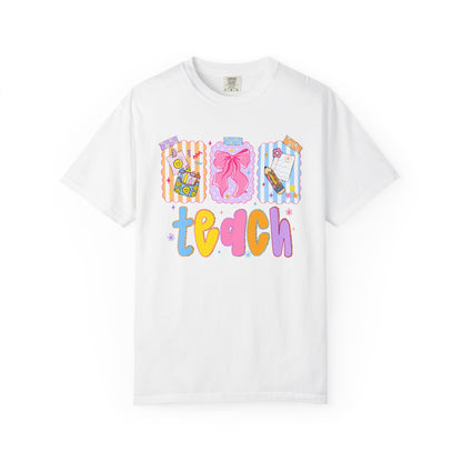 Teacher Gift T‑Shirt — Colorful 'Teach' Classroom Apple & Supplies Design