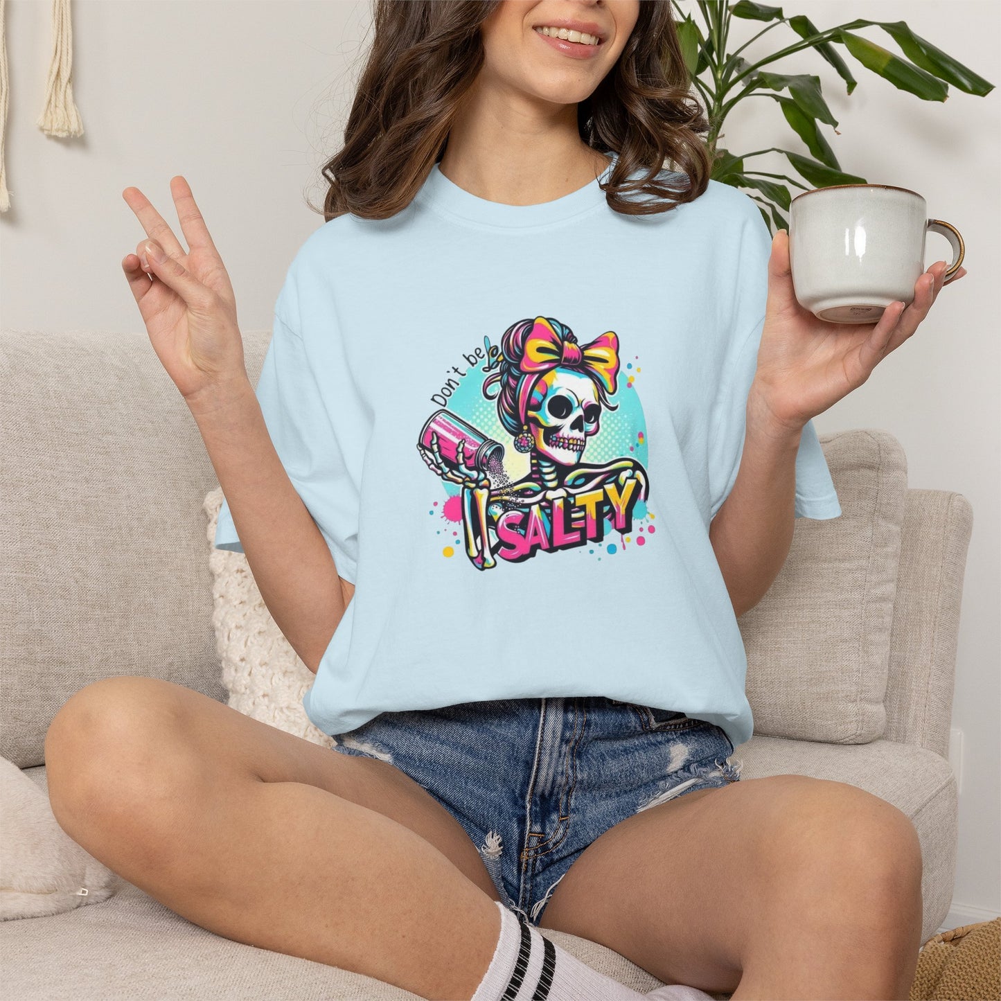 Salty Skull Graphic T-Shirt — Retro Neon Kawaii Skull Tee