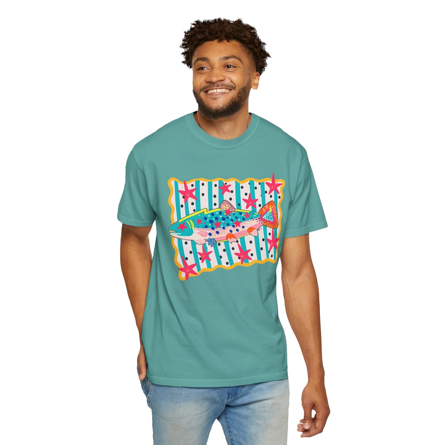 Fish Pattern T-Shirt — Colorful Retro Sea Life Graphic Tee