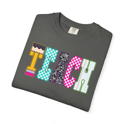 Teach Colorblock Graphic T-Shirt — Fun Teacher Appreciation Tee