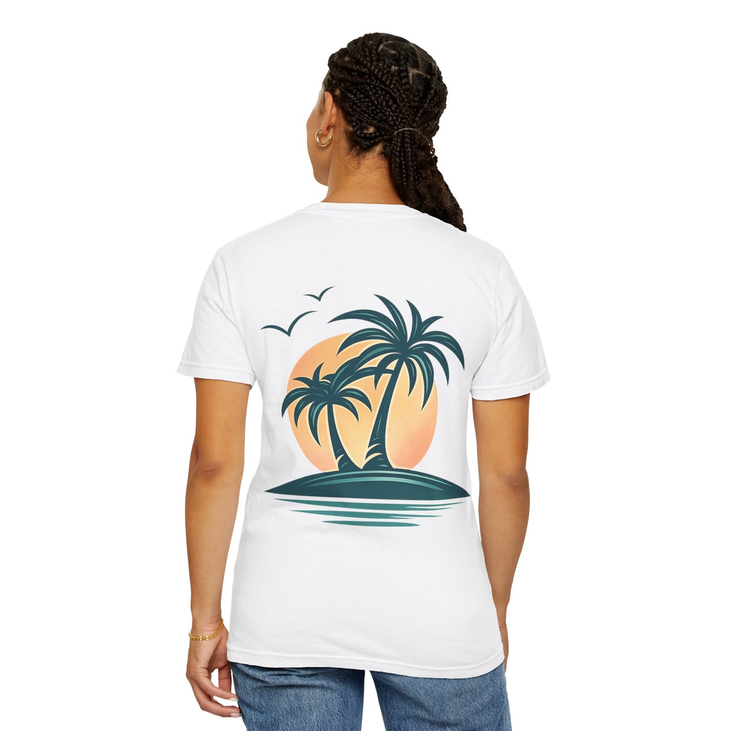Palm Island Sunset T-Shirt — Tropical Beach Graphic Tee
