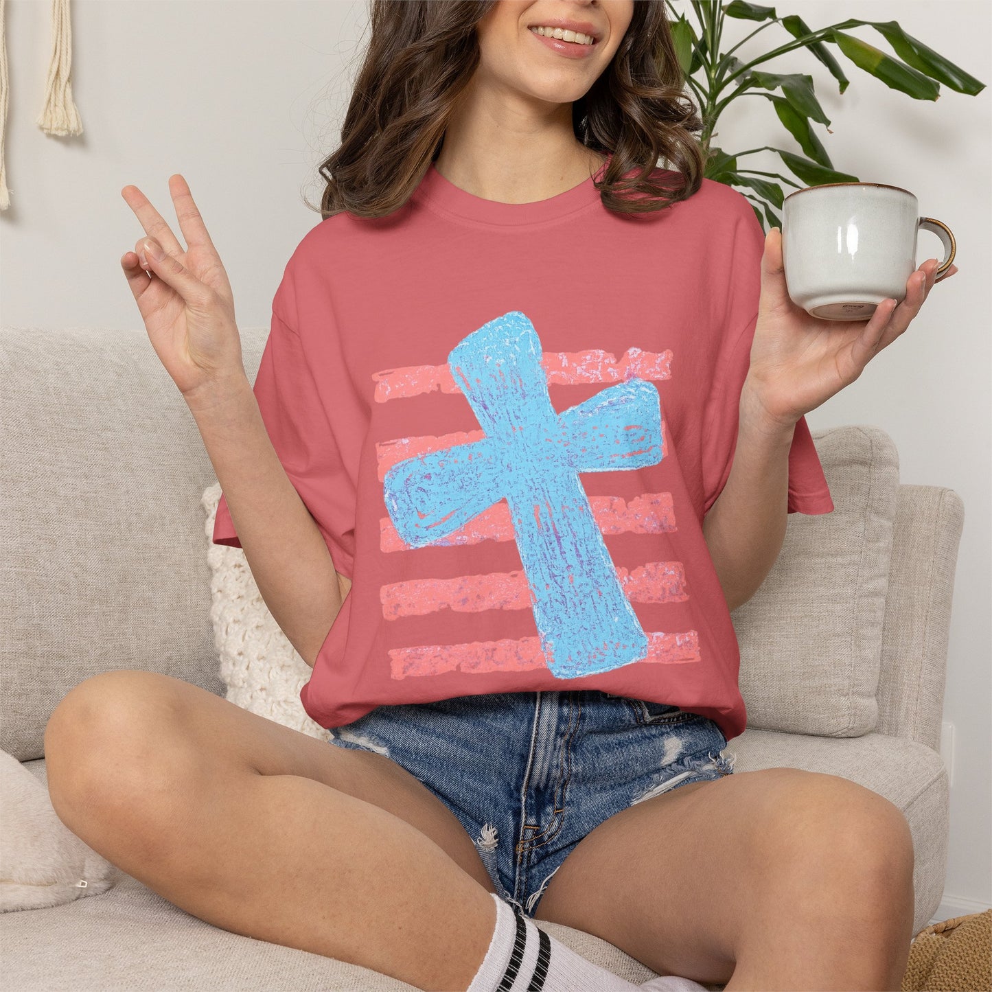 Cross & Stripes T-Shirt — Retro Coastal Church Graphic Tee