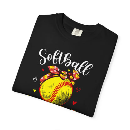 Softball Mom T‑Shirt — 'MOM' with Softball Bandana Graphic