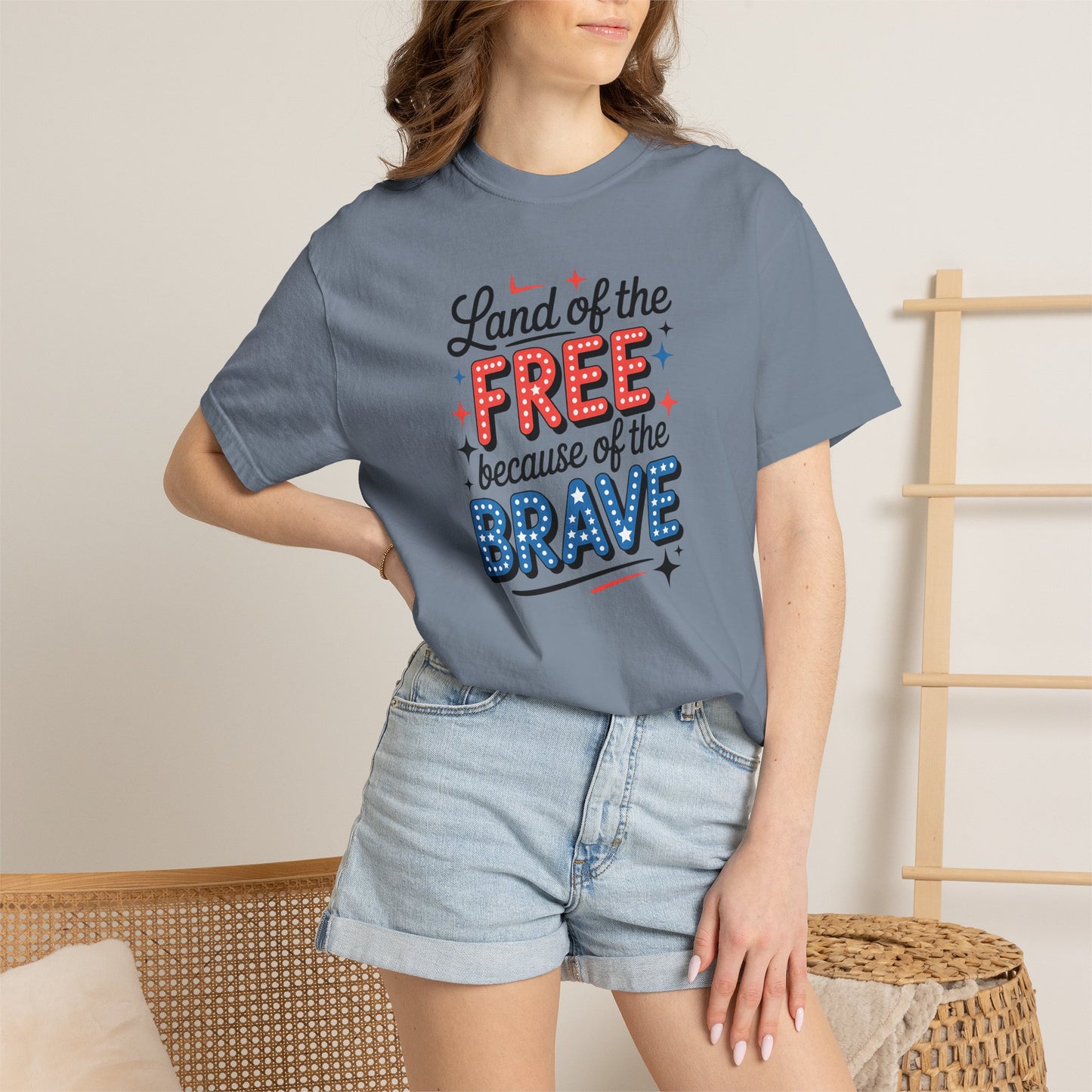 Patriotic T-Shirt - "Land of the Free Because of the Brave" USA Independence Day Tee
