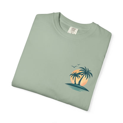 Palm Island Sunset T-Shirt — Tropical Beach Graphic Tee