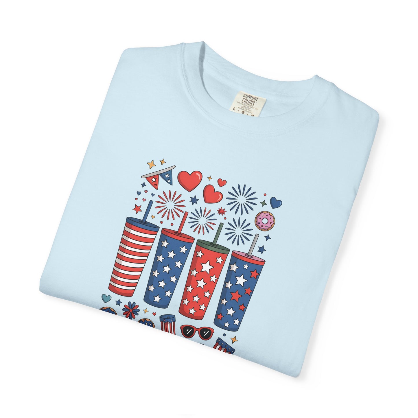 Patriotic Fireworks Cups T-Shirt — USA 4th of July Graphic Tee