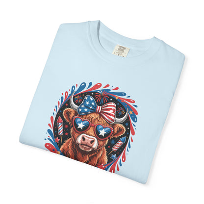 Patriotic Cow Graphic T-Shirt – USA Flag Sunglasses 4th of July Tee