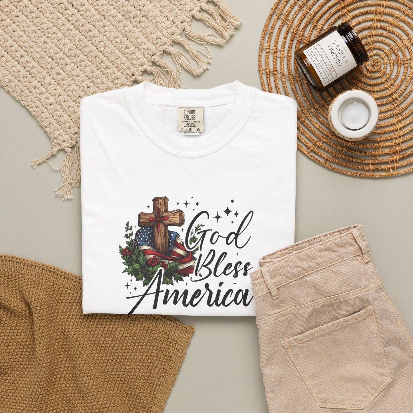 God Bless America Cross T-Shirt — Patriotic Christian Tee