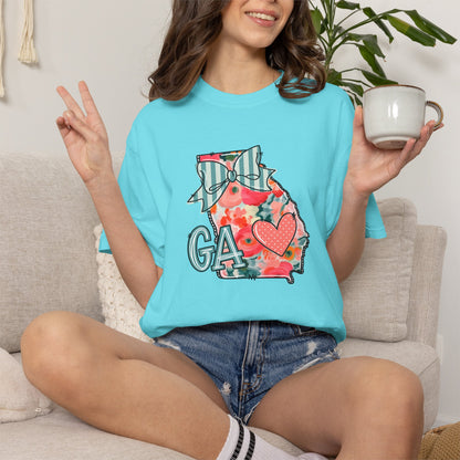 Georgia Floral State T-Shirt — GA Heart Bow Design
