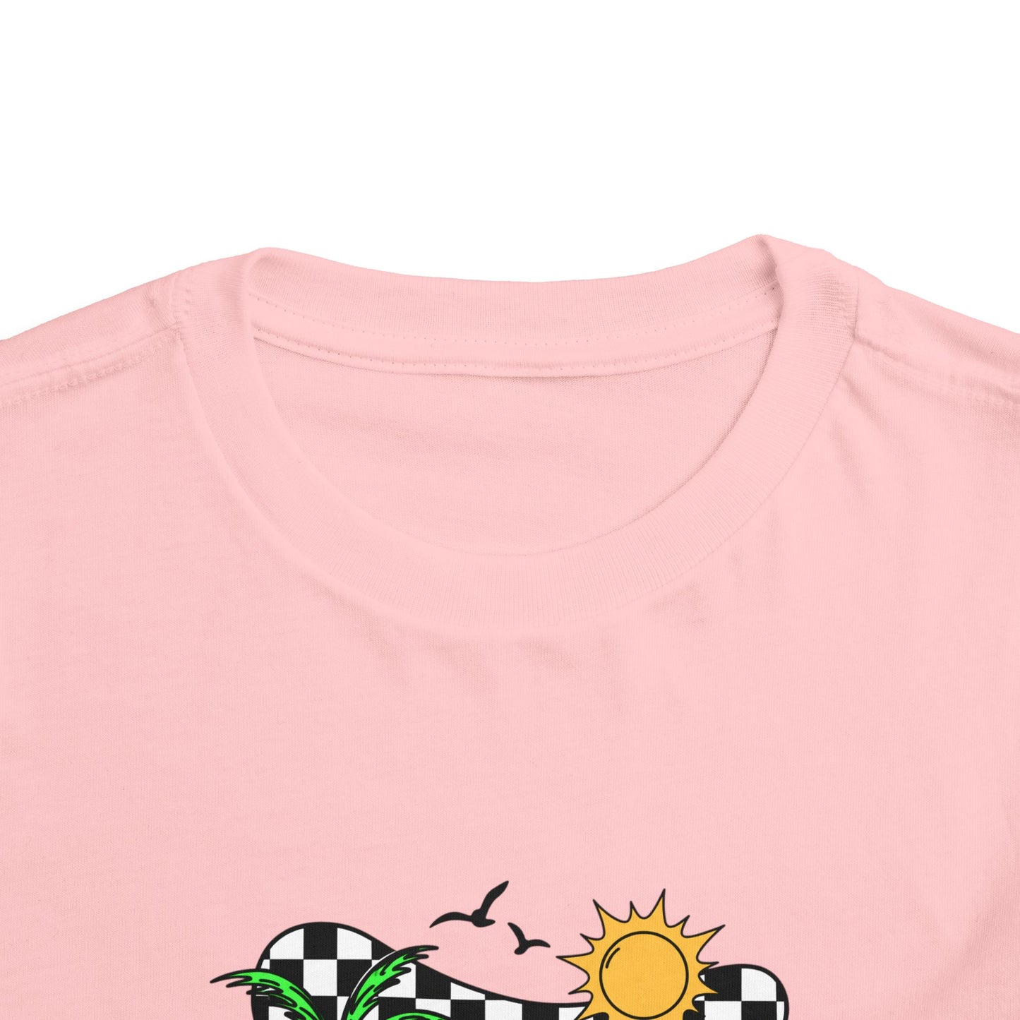 Toddler Tee — "Beach Vibes" Surfboard & Palm Tree Graphic