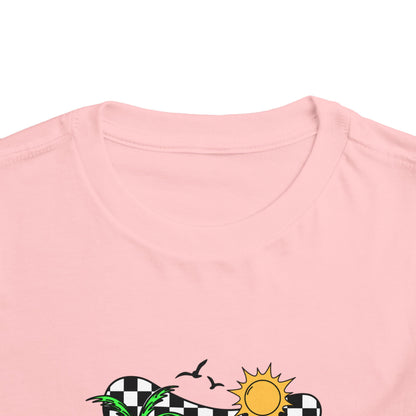 Toddler Tee — "Beach Vibes" Surfboard & Palm Tree Graphic