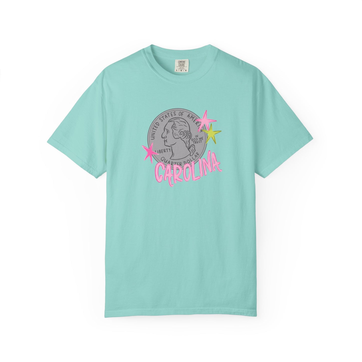 California Coin Graphic Tee — 'California' Retro Neon Stars T-Shirt