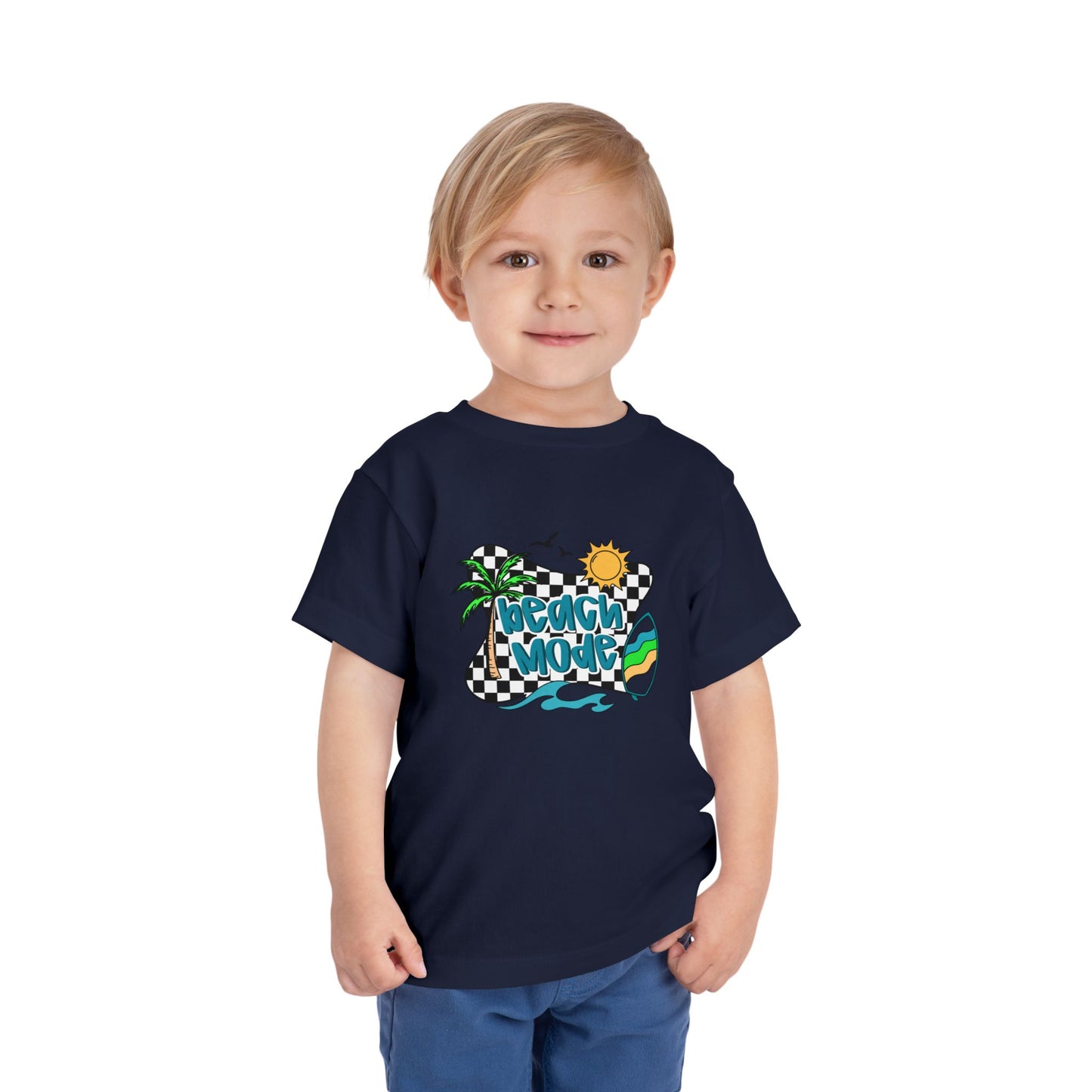 Toddler Tee — "Beach Vibes" Surfboard & Palm Tree Graphic