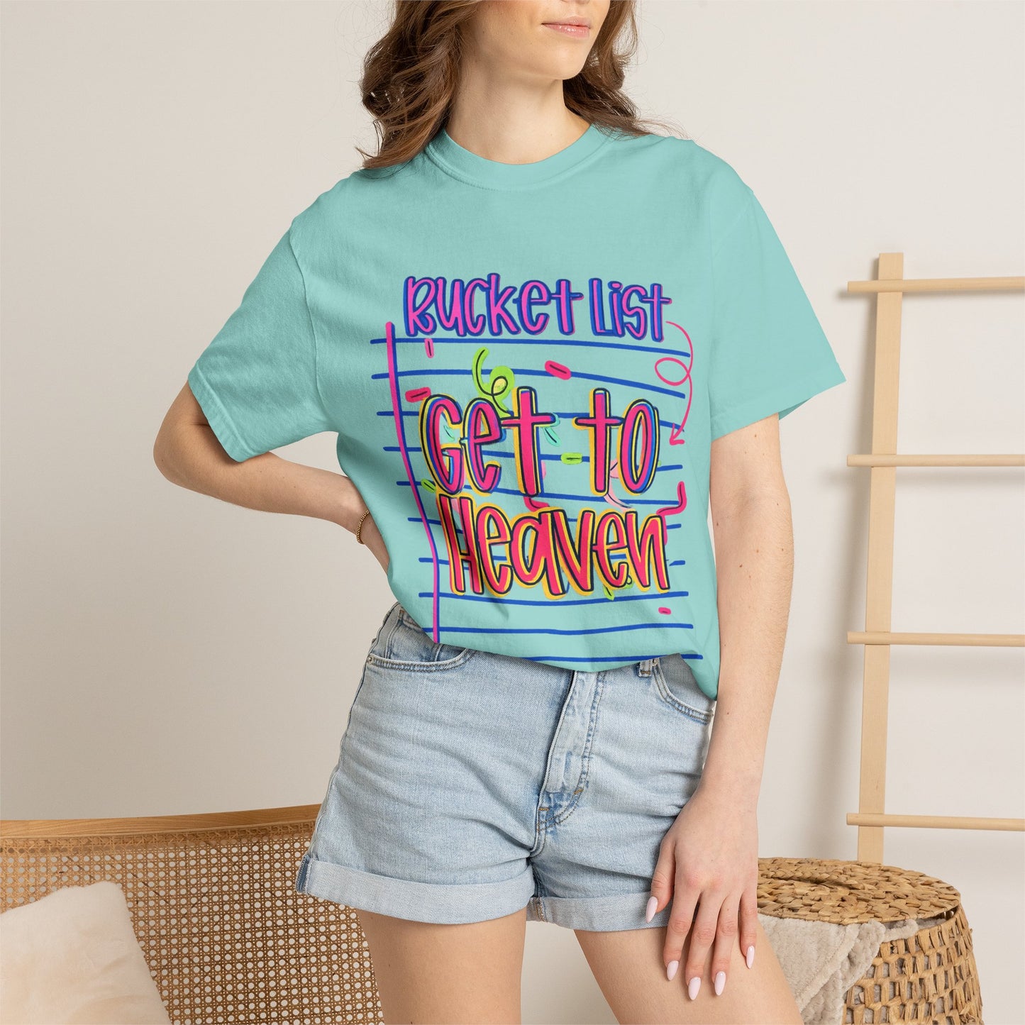 Get to Heaven T-Shirt — "Bucket List" Colorful Notebook Graphic