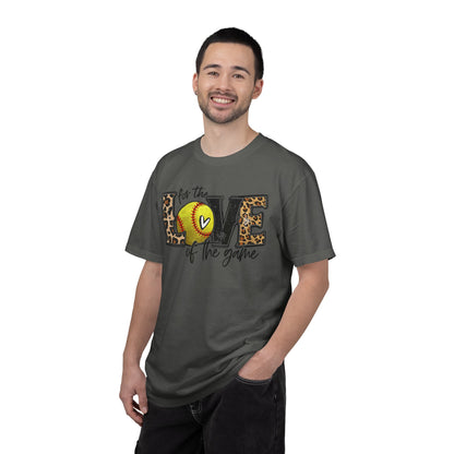 Love of the Game Softball T-Shirt — Leopard Print Tennis Ball Design