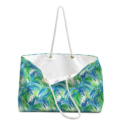 Tropical Palm Print Weekender Bag – Blue & Green Beach Tote