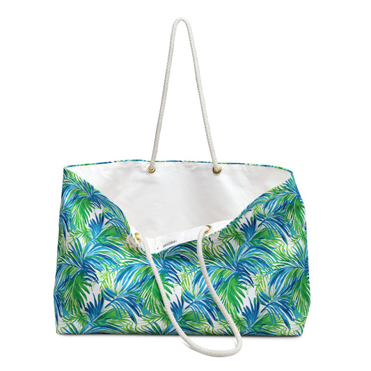 Tropical Palm Print Weekender Bag – Blue & Green Beach Tote