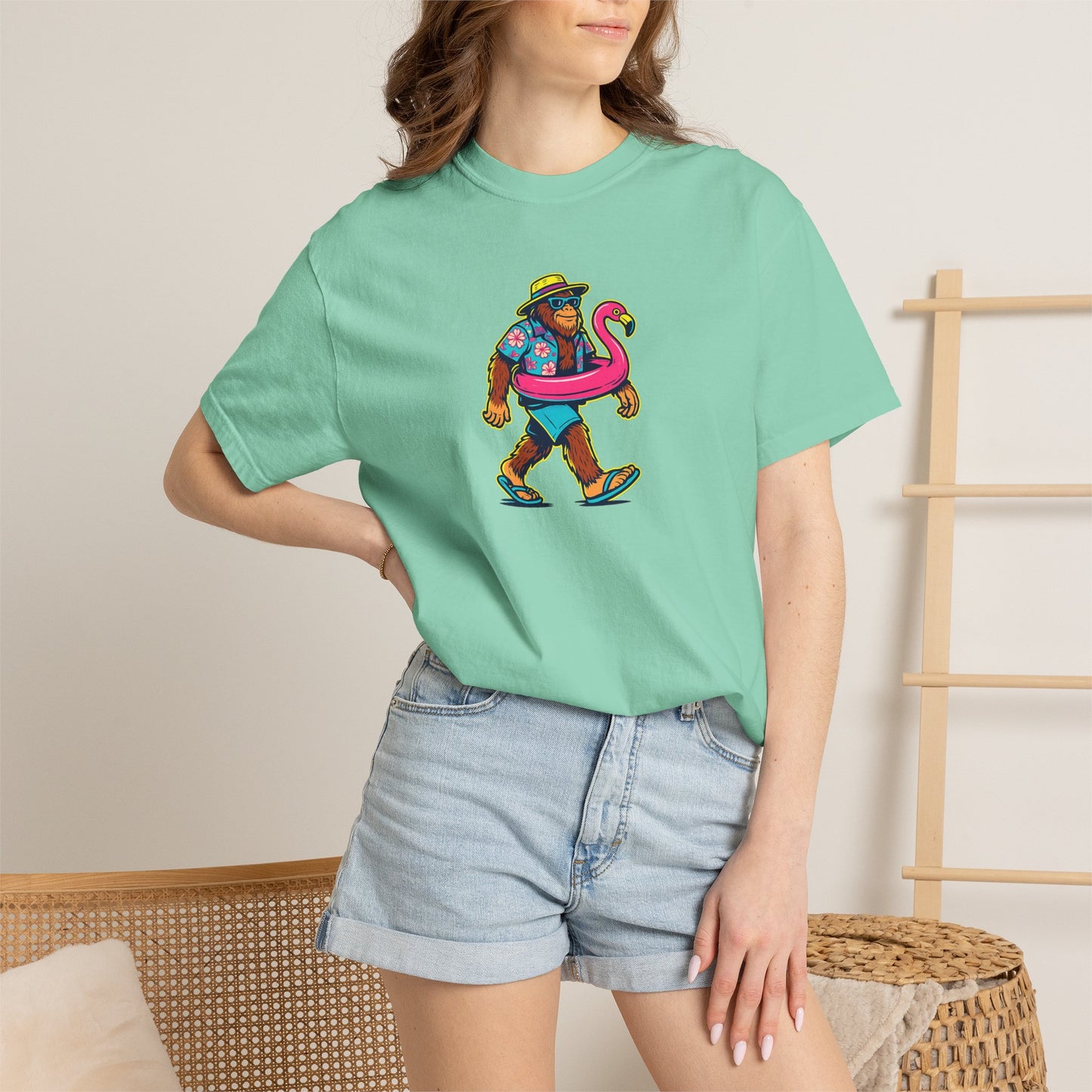 Vacation Bear T-Shirt — Tropical Bear with Flamingo Float Graphic